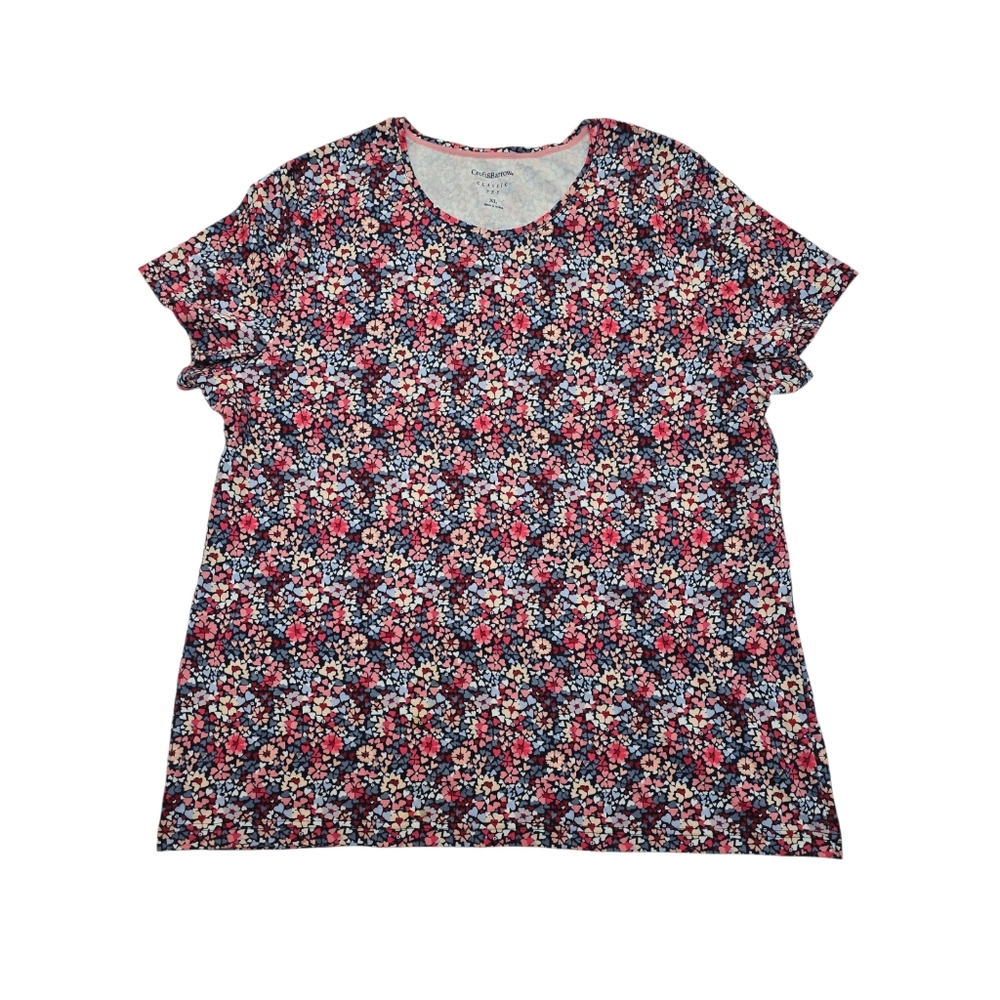 Croft & Barrow Classic Tee XL Short Sleeve Floral Heart Print Women's Cotton Top